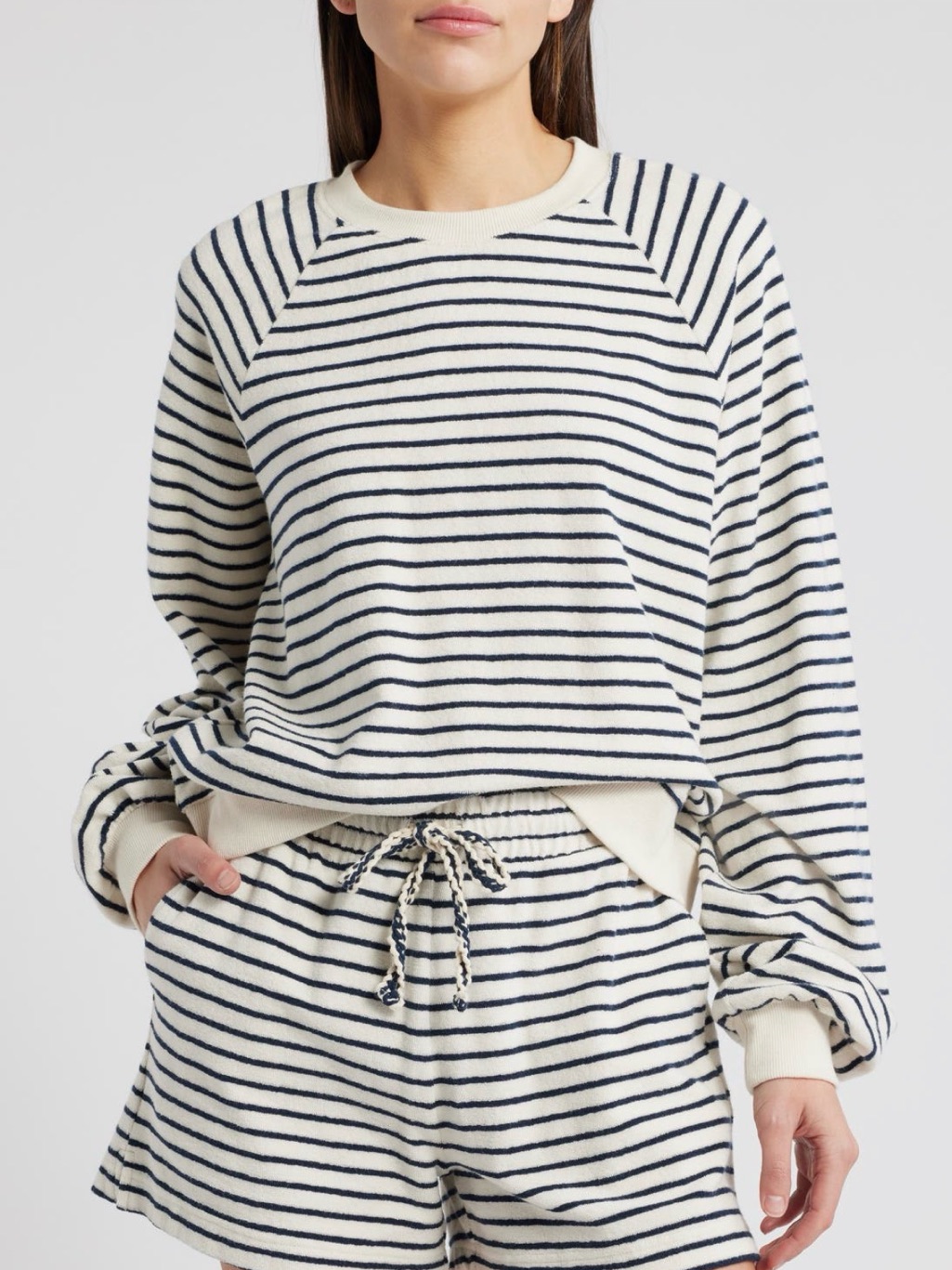 Rails Theron Sailor Stripe Terry Cloth Sweatshirt Ivory Navy Size Small Coastal